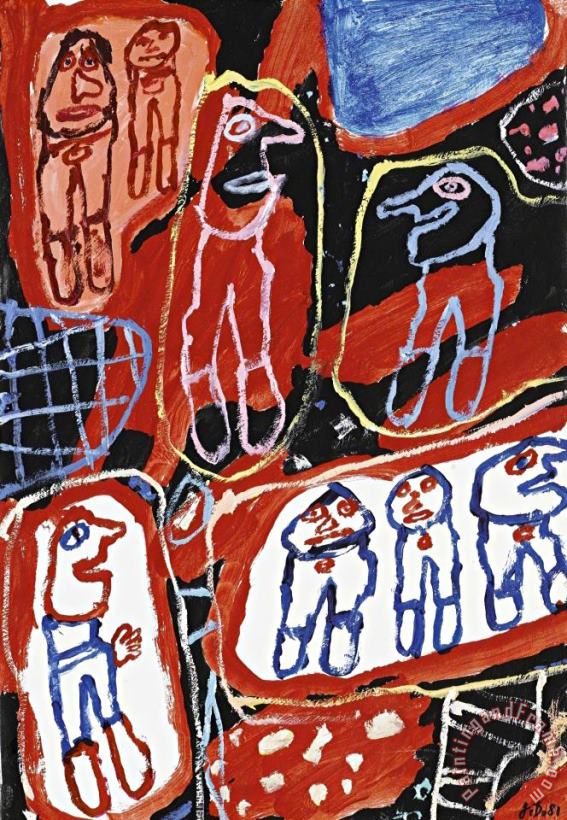 Site Avec 8 Personnages Ii, 1981 painting - Jean Dubuffet Site Avec 8 Personnages Ii, 1981 Art Print
