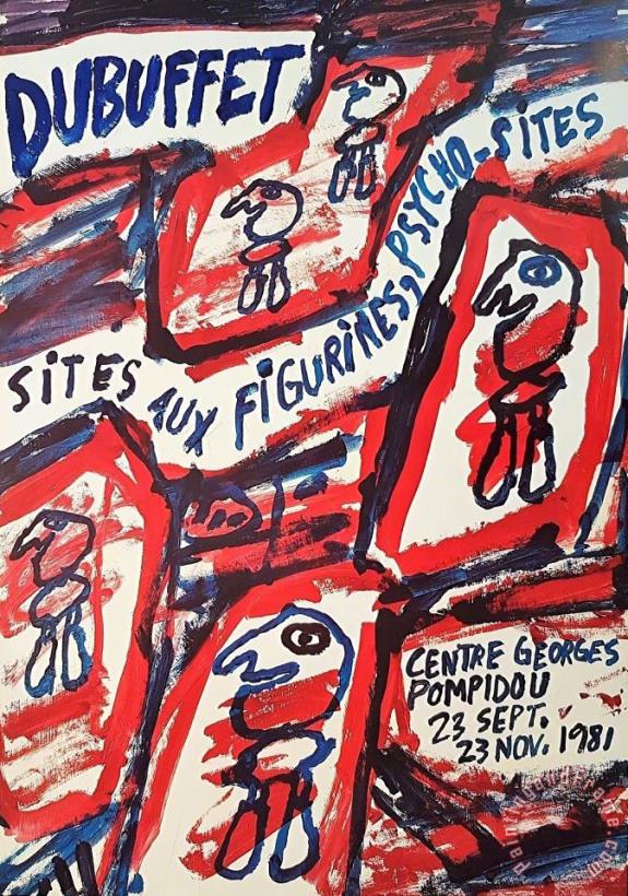 Jean Dubuffet Sites Aux Figurines, Psycho Sites, 1981 Art Painting