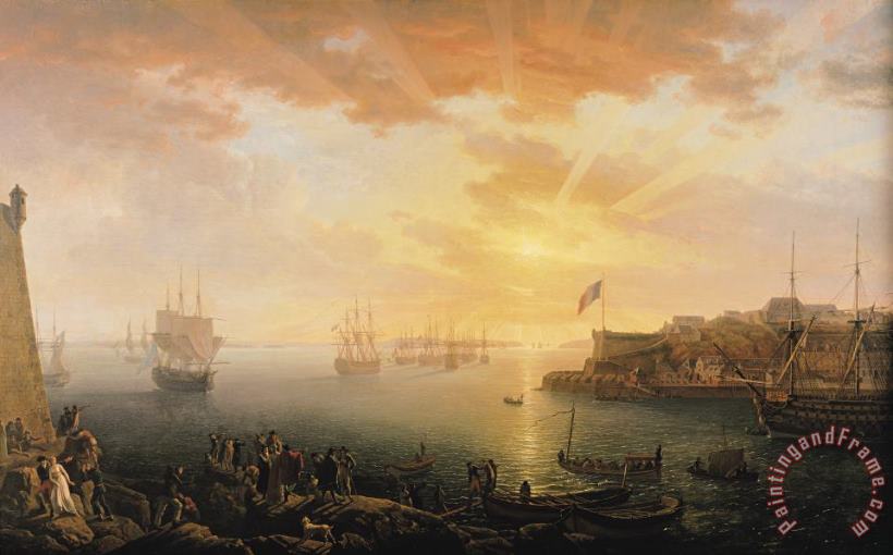 View of Brest Harbor painting - Jean Francois Hue View of Brest Harbor Art Print