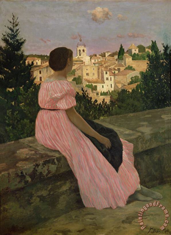 The Pink Dress painting - Jean Frederic Bazille The Pink Dress Art Print