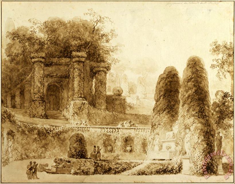 Jean Honore Fragonard Roman Park with Fountain, 1774 Art Print