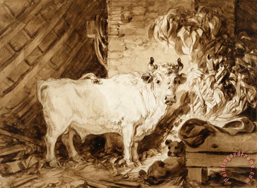 Jean Honore Fragonard White Bull And a Dog in a Stable Art Painting