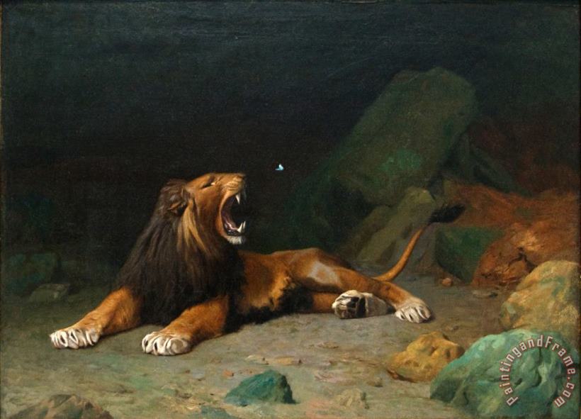 Lion Snapping at a Butterfly painting - Jean Leon Gerome Lion Snapping at a Butterfly Art Print