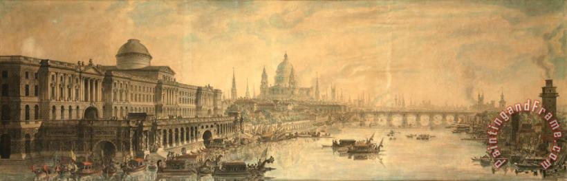 Jean Louis Desprez Somerset House, Saint Paul's Cathedral And Blackfriar's Bridge Art Print