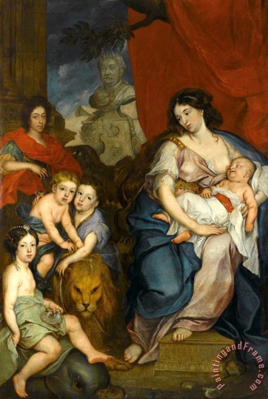 Portrait of Queen Maria Casimire with Children (ca. 1684) painting - Jerzy Siemiginowski-Eleuter Portrait of Queen Maria Casimire with Children (ca. 1684) Art Print