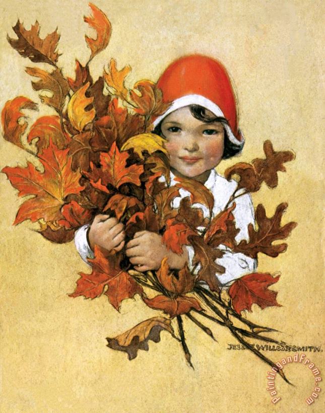 Jessie Willcox Smith Girl with Fall Leaves Art Painting
