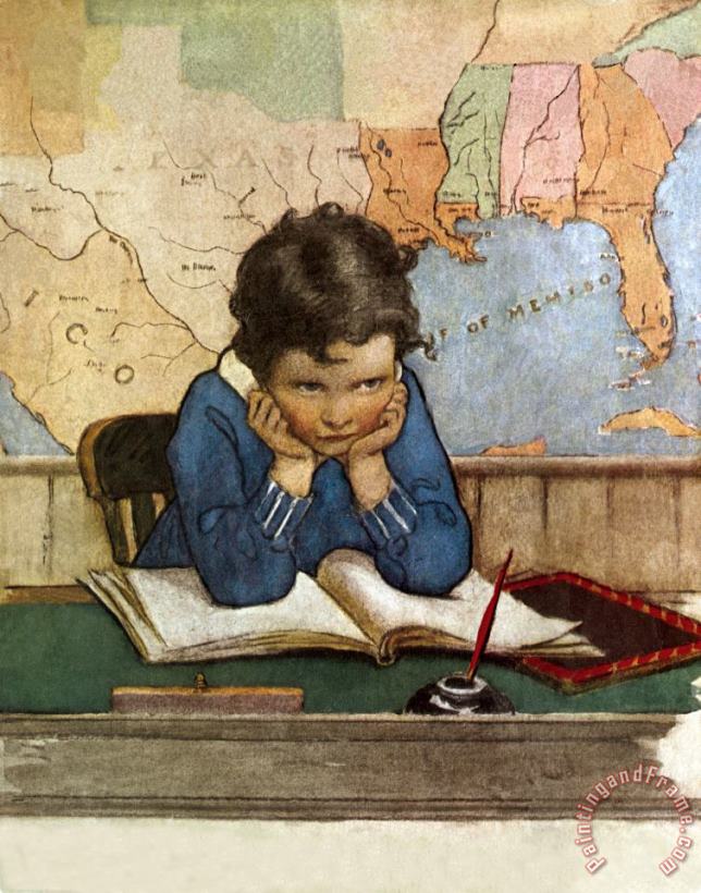 Jessie Willcox Smith Young Boy Day Dreaming at a School Desk Art Painting