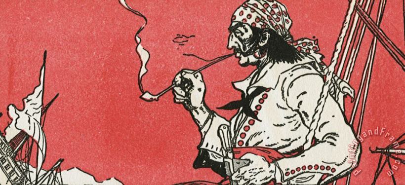 J.L. Kraemer Pirate Smoking a Pipe on a Ship Art Print
