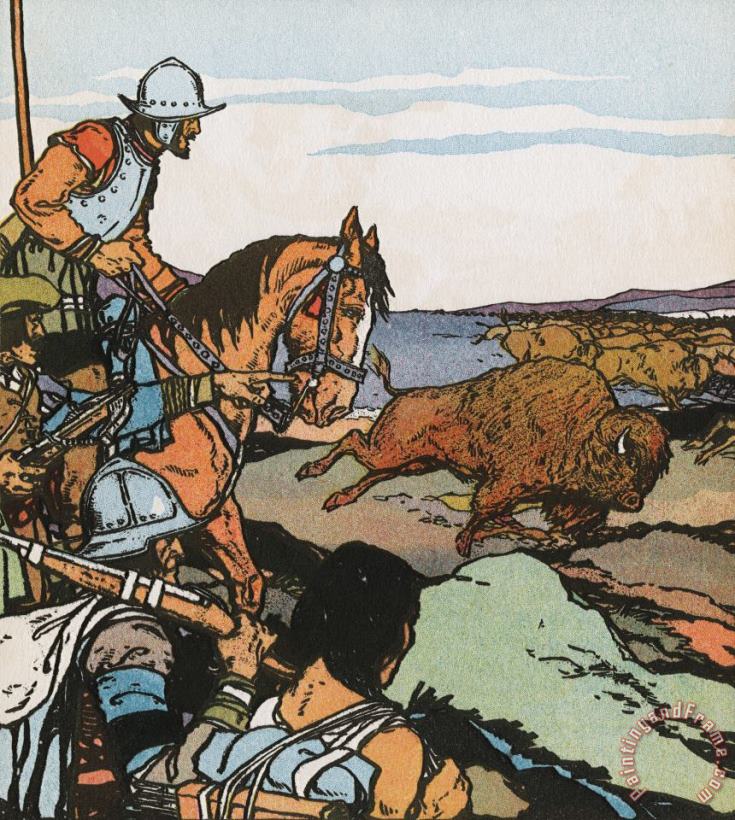 J.L. Kraemer Spanish Conquistador Francisco Vasquez De Coronado Riding a Horse in Western United States Art Print