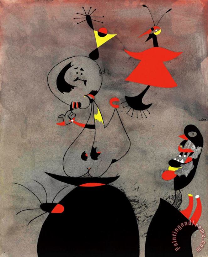 Joan Miro Dormeurs Reveilles Par Un Oiseau, 1939 Art Print