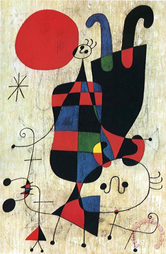 Joan Miro Figures And Dog in Front of The Sun Art Print