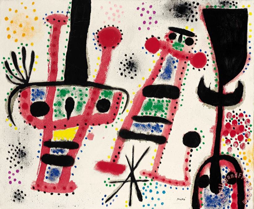 Joan Miro L'etoile Se Leve, Les Oiseaux S'envolent, Les Personnages Dansent, 1954 Art Painting
