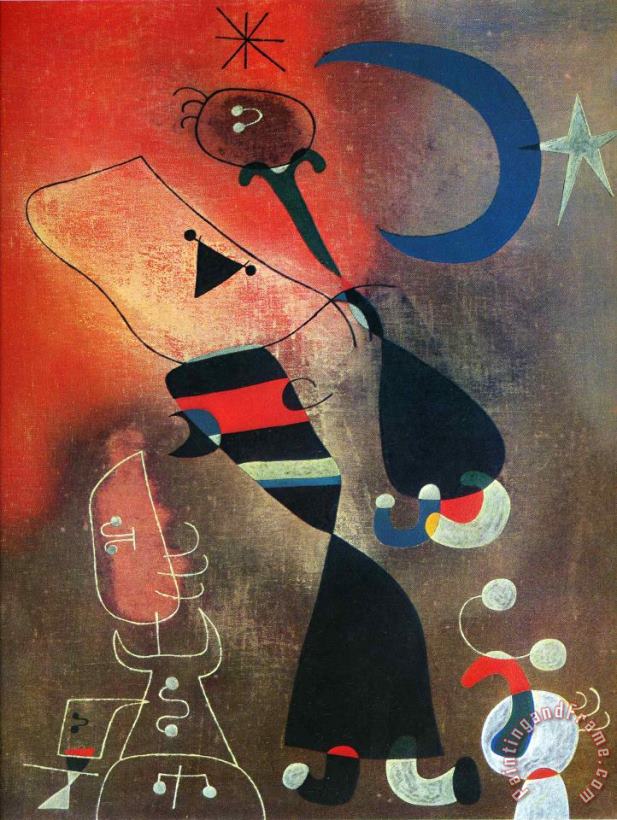 Woman And Bird in The Moonlight painting - Joan Miro Woman And Bird in The Moonlight Art Print