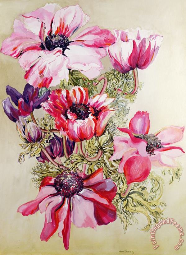 Anemones painting - Joan Thewsey Anemones Art Print