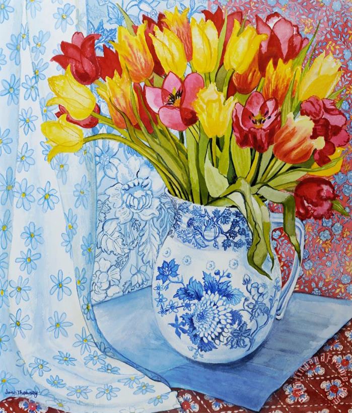 Joan Thewsey Red And Yellow Tulips In A Copeland Jug Art Painting