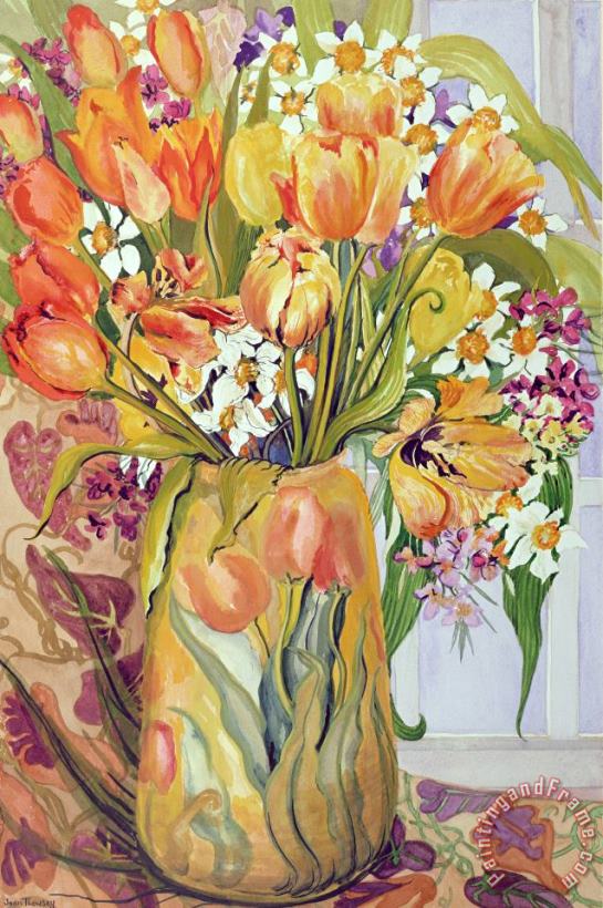 Joan Thewsey Tulips And Narcissi In An Art Nouveau Vase Art Print
