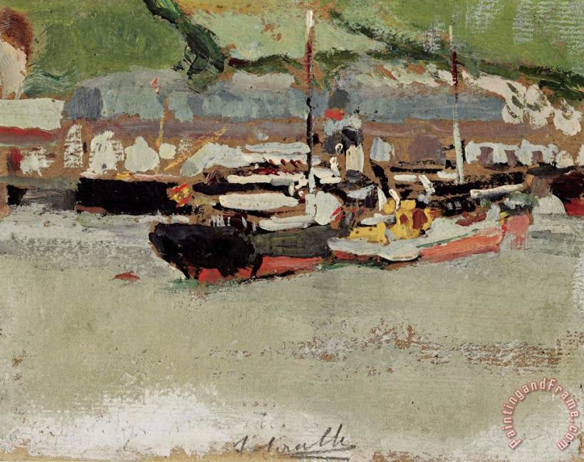Joaquin Sorolla y Bastida Boats in a Harbor Art Painting