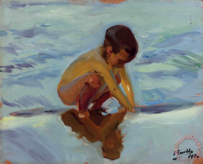Contraluz En La Playa. Nino Agachado painting - Joaquin Sorolla y Bastida Contraluz En La Playa. Nino Agachado Art Print