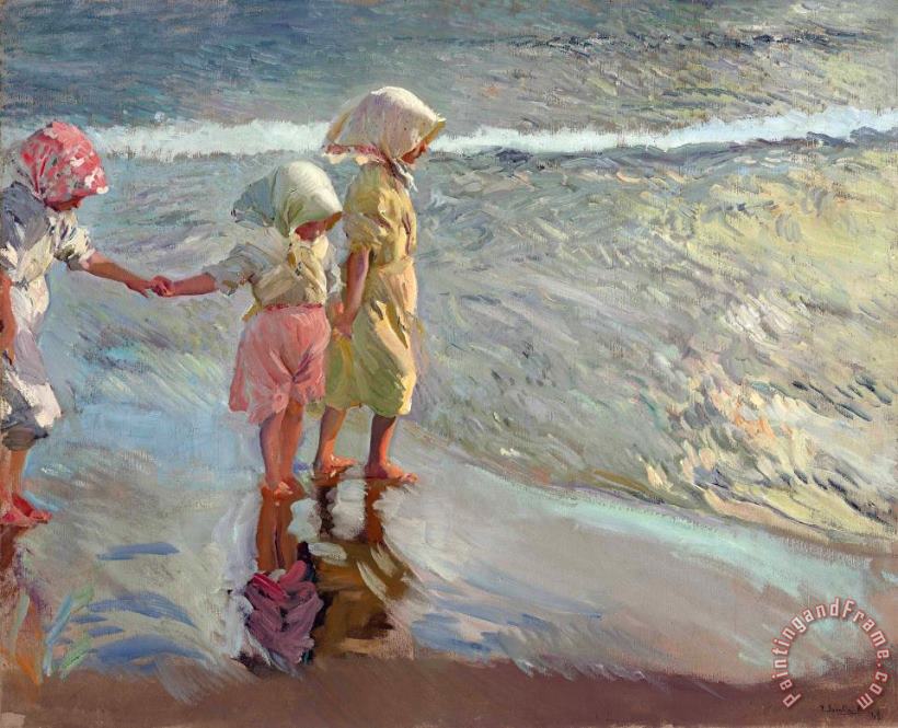 Las Tres Hermanas En La Playa painting - Joaquin Sorolla y Bastida Las Tres Hermanas En La Playa Art Print