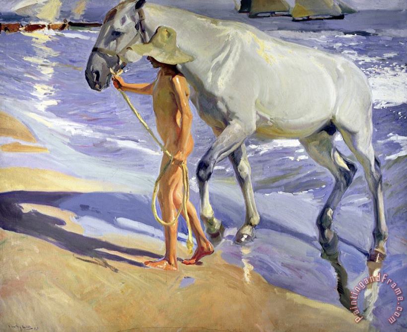 Joaquin Sorolla y Bastida Washing the Horse Art Painting