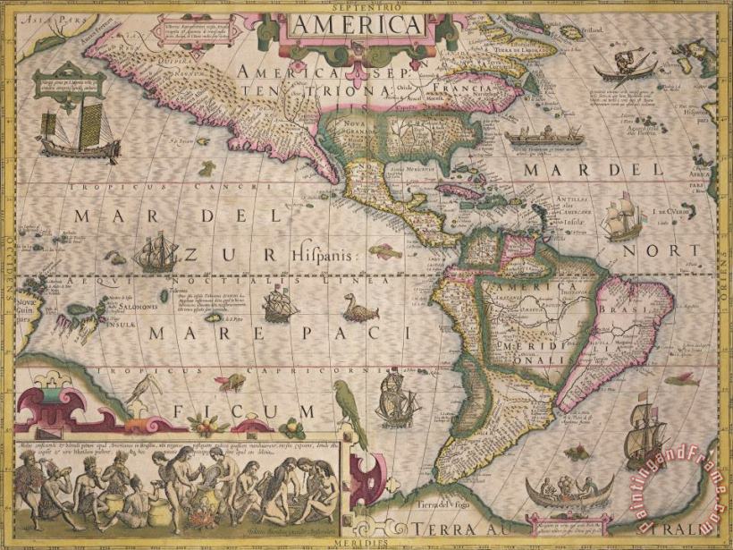 Jodocus Hondius Antique Map of America Art Painting
