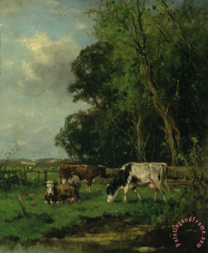 Johan Frederik Cornelis Scherrewitz Cattle by a Stream Art Painting