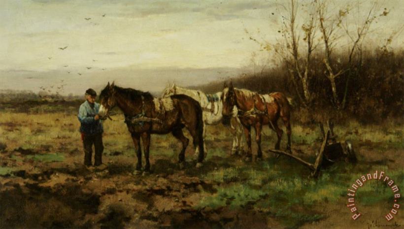 Tethering The Plough Horses painting - Johan Frederik Cornelis Scherrewitz Tethering The Plough Horses Art Print