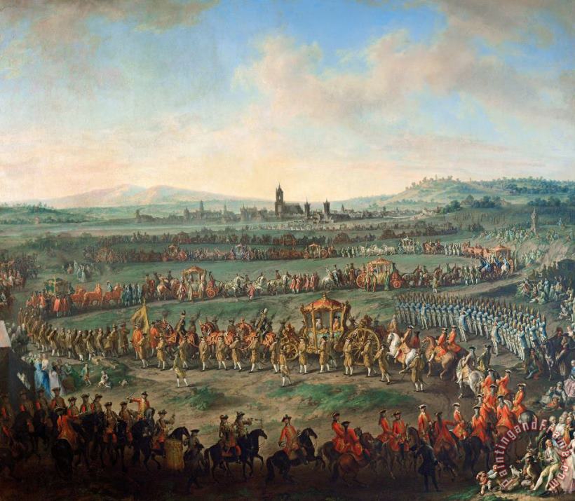 Johann Dallinger von Dalling Entrance of The Emperor Franz I. Stephan And His Son Joseph (ii.) Into Frankfurt on March 29, 1764 Art Painting