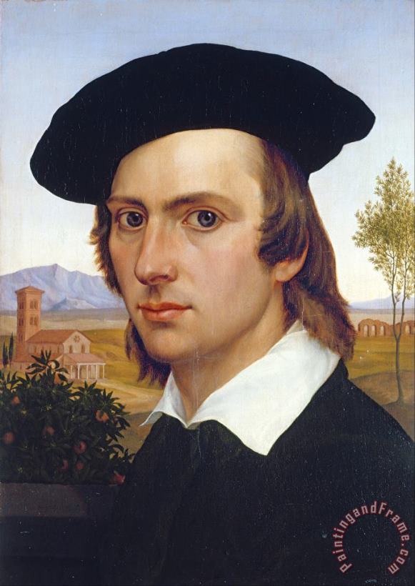 Johann David Passavant Self Portrait with Beret Before a Roman Landscape Art Painting