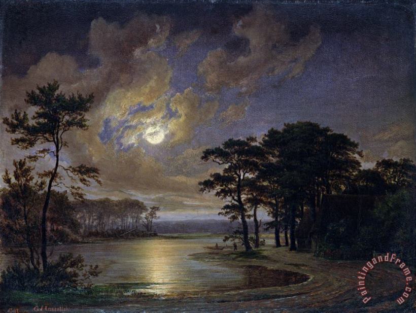 Johann Georg Haeselich Holstein Sea Moonlight Art Painting