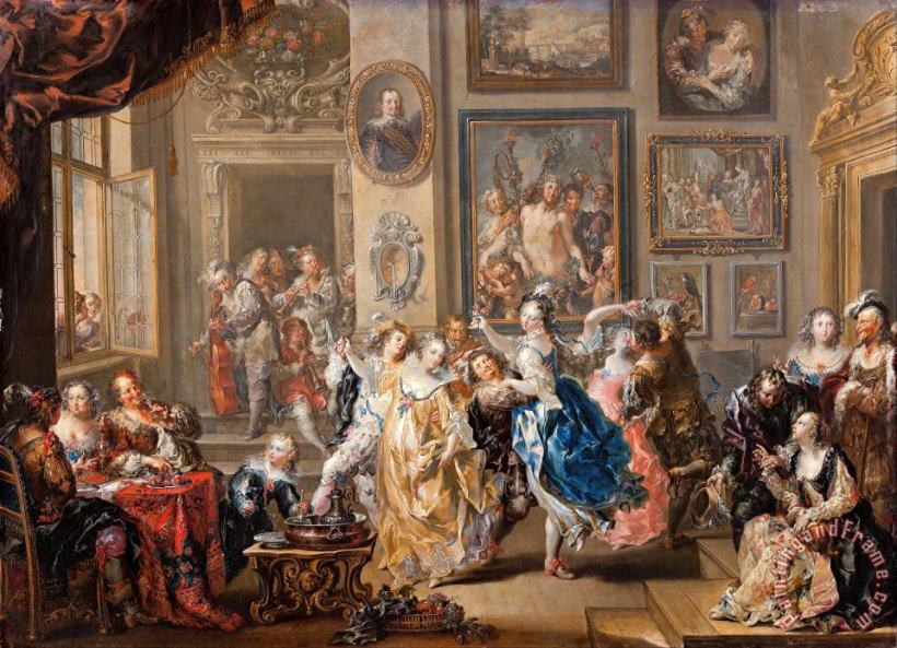 Johann Georg Platzer Dancing Scene with Palace Interior Art Painting