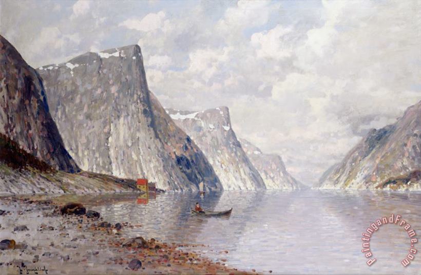 Boating on a Norwegian Fjord painting - Johann II Jungblut Boating on a Norwegian Fjord Art Print