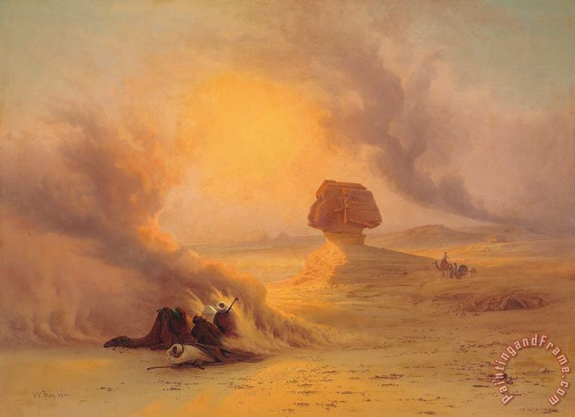 Johann Jakob Frey Caravan Caught In The Sinum Wind Near Gizah Art Print