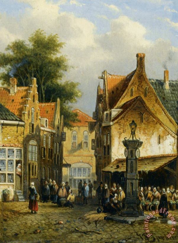 Johannes Franciscus Spohler Market in a Town Square Art Print