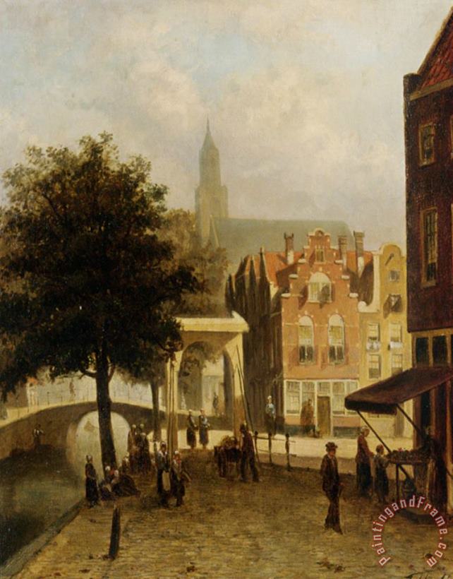 Johannes Frederik Hulk Villagers in The Streets of a Dutch Town Art Painting
