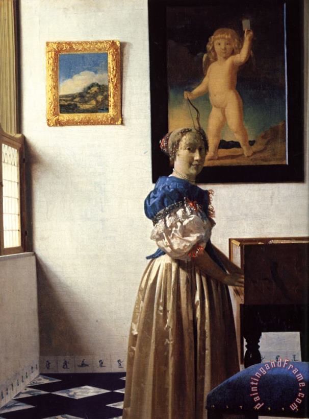 Johannes Vermeer Young Woman Standing at a Virginal Art Painting