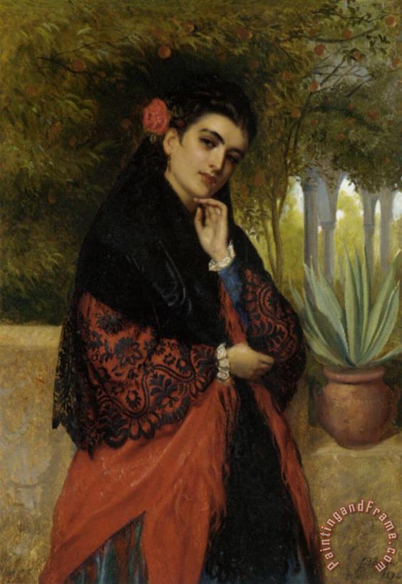 John-Bagnold Burgess Spanish Beauty in a Lace Shawl Art Print
