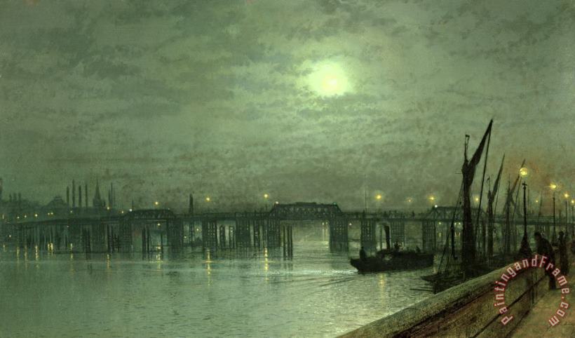 Battersea Bridge by Moonlight painting - John Atkinson Grimshaw Battersea Bridge by Moonlight Art Print