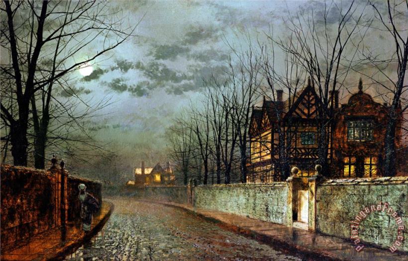 Old English House, Moonlight After Rain, 1883 - John Atkinson Grimshaw - Framed art Print main image 1