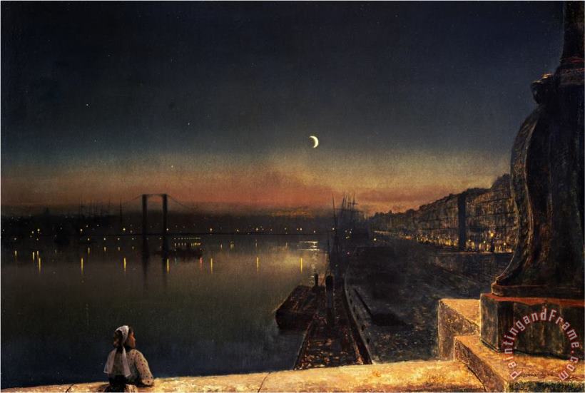 John Atkinson Grimshaw Rouen at Night From The Pont De Pierre 1878 Art Painting