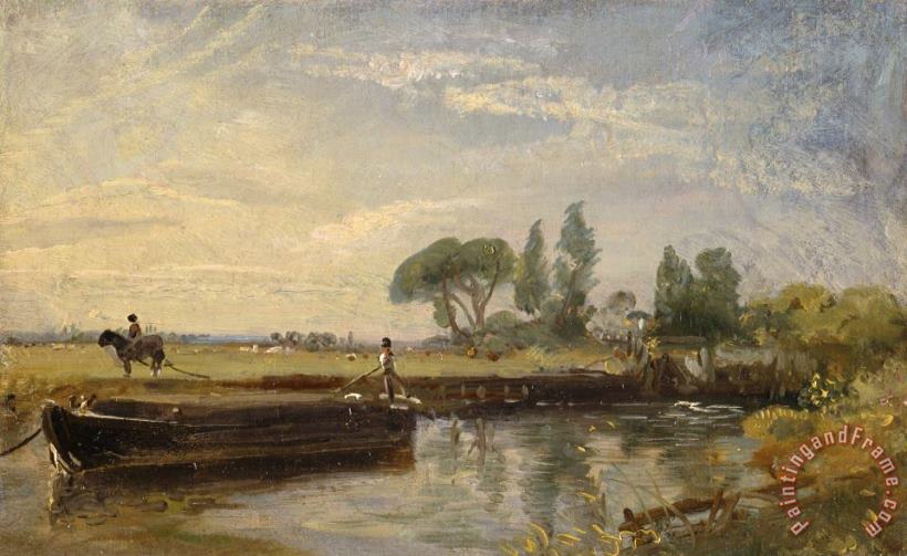 Barge Below Flatford Lock painting - John Constable Barge Below Flatford Lock Art Print