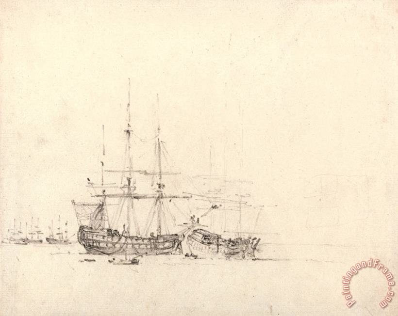 Two Ships at Anchor painting - John Constable Two Ships at Anchor Art Print