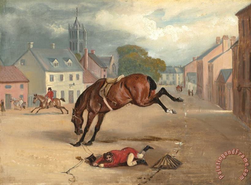 Count Sandor's Hunting Exploits in Leicestershire: No. 1: The Count Floored in The Streets of Melton Mowbray, on The First Day of Going to Cover painting - John Ferneley Count Sandor's Hunting Exploits in Leicestershire: No. 1: The Count Floored in The Streets of Melton Mowbray, on The First Day of Going to Cover Art Print