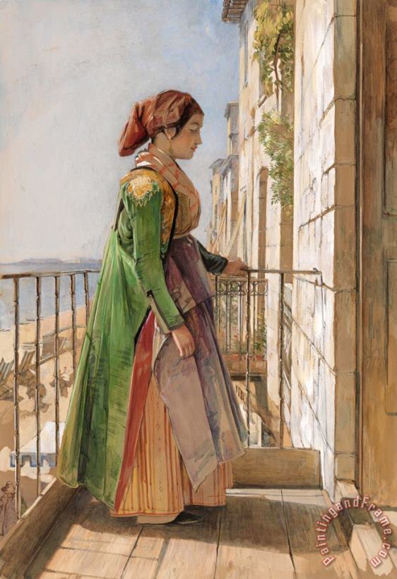 John Frederick Lewis A Greek Girl Standing on a Balcony Art Painting