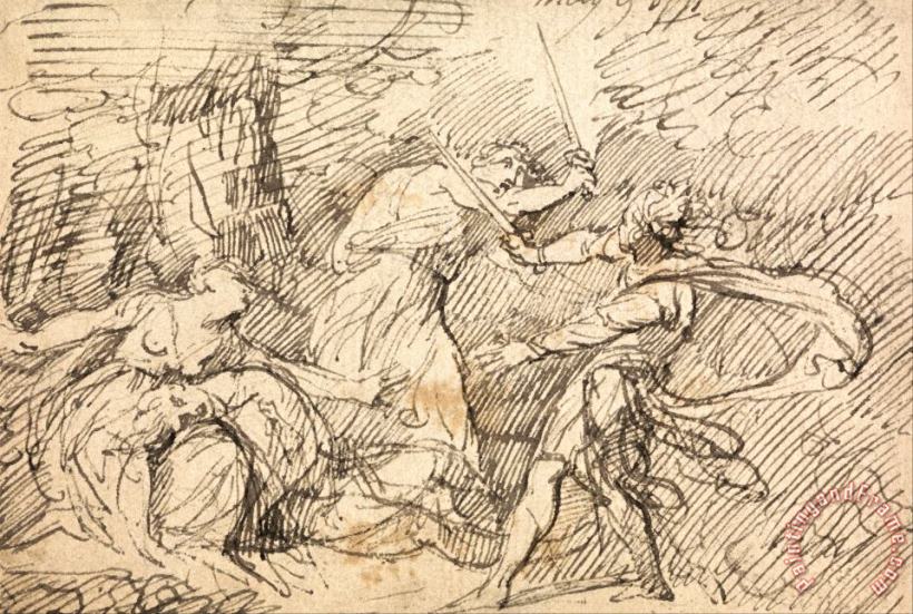 Two Men Fighting Before a Woman painting - John Hamilton Mortimer Two Men Fighting Before a Woman Art Print