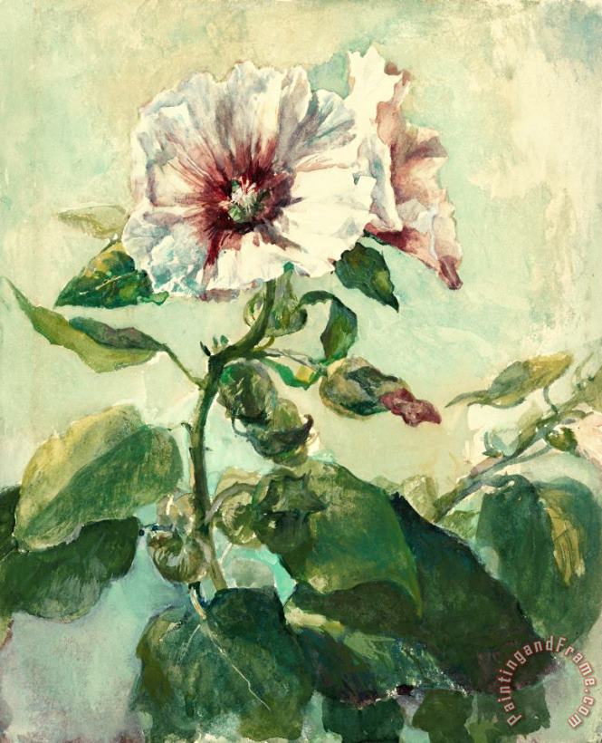 Study of Pink Hollyhocks in Sunlight, From Nature painting - John LaFarge Study of Pink Hollyhocks in Sunlight, From Nature Art Print