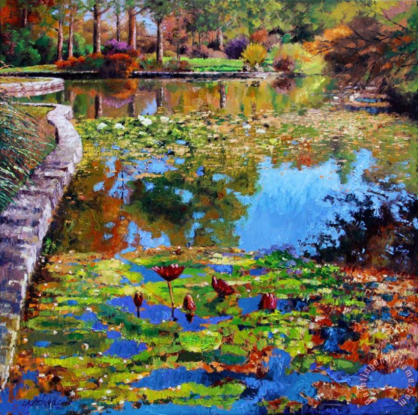 Fall Leaves on Lily Pond painting - John Lautermilch Fall Leaves on Lily Pond Art Print