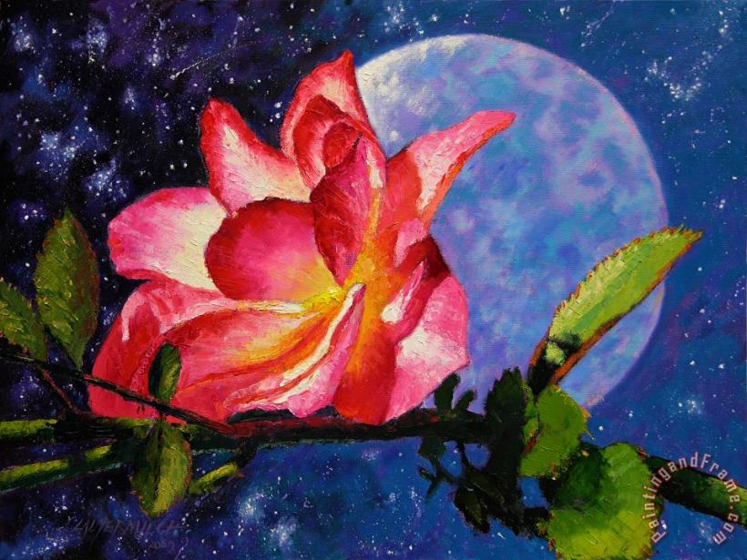 Moonlight and Roses painting - John Lautermilch Moonlight and Roses Art Print