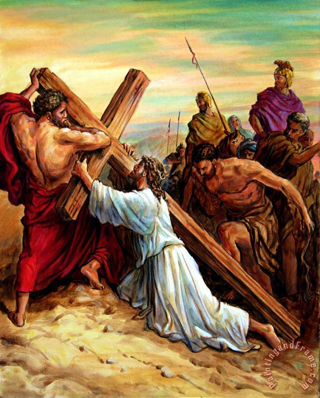 Simon Helping Jesus painting - John Lautermilch Simon Helping Jesus Art Print
