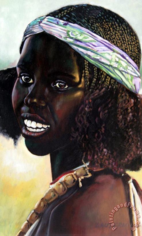 Young Black African Girl painting - John Lautermilch Young Black African Girl Art Print
